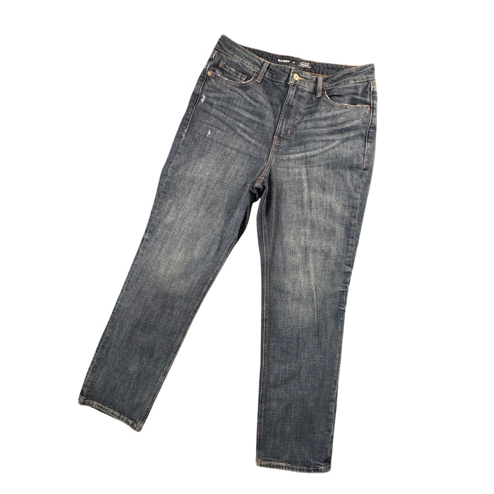 OLD NAVY Extra High Rise Straight Jeans Women 14 Secret Smooth Pockets Dark Wash